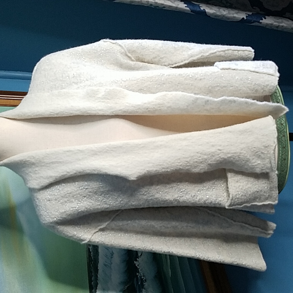 Chico's Cream And Silver Wool Inside Out Open Front Jacket